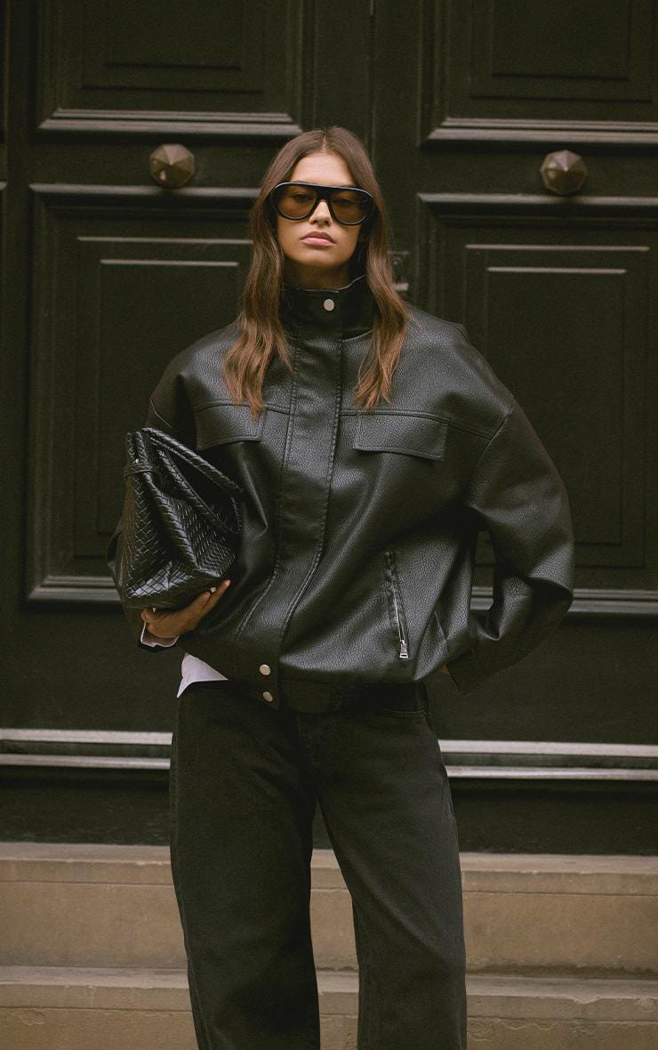 Oversized Faux Leather Bomber Jacket