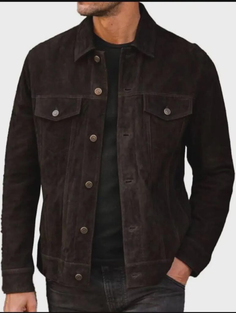 Men's Handmade Suede Trucker Jacket | Dark Brown Western Leather Coat - image 1