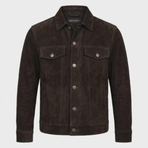 Men’s Handmade Suede Trucker Jacket | Dark Brown Western Leather Coat