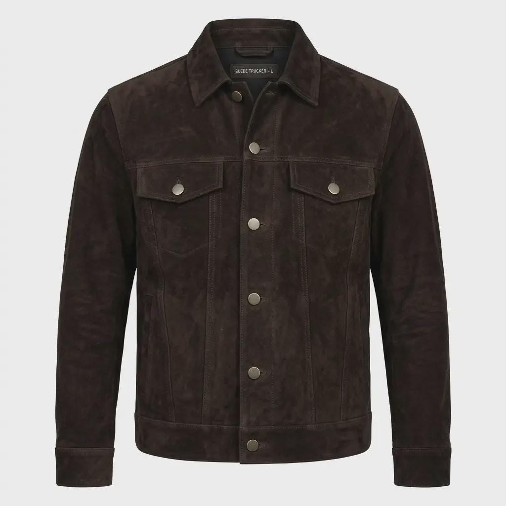 Men's Handmade Suede Trucker Jacket | Dark Brown Western Leather Coat - image 2