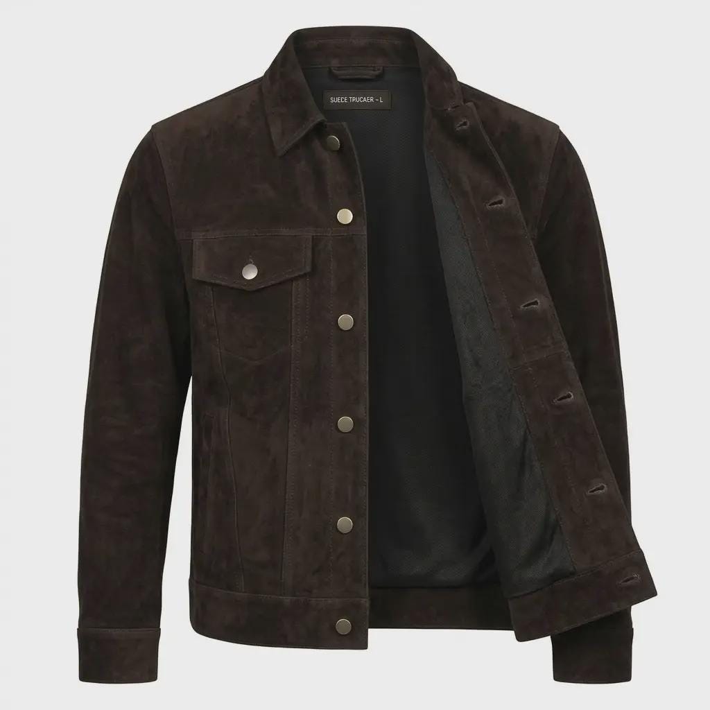 Men's Handmade Suede Trucker Jacket | Dark Brown Western Leather Coat - image 3