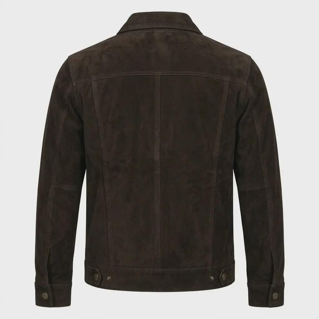 Men's Handmade Suede Trucker Jacket | Dark Brown Western Leather Coat - image 4