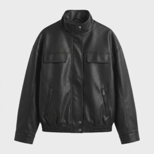 Oversized Faux Leather Bomber Jacket