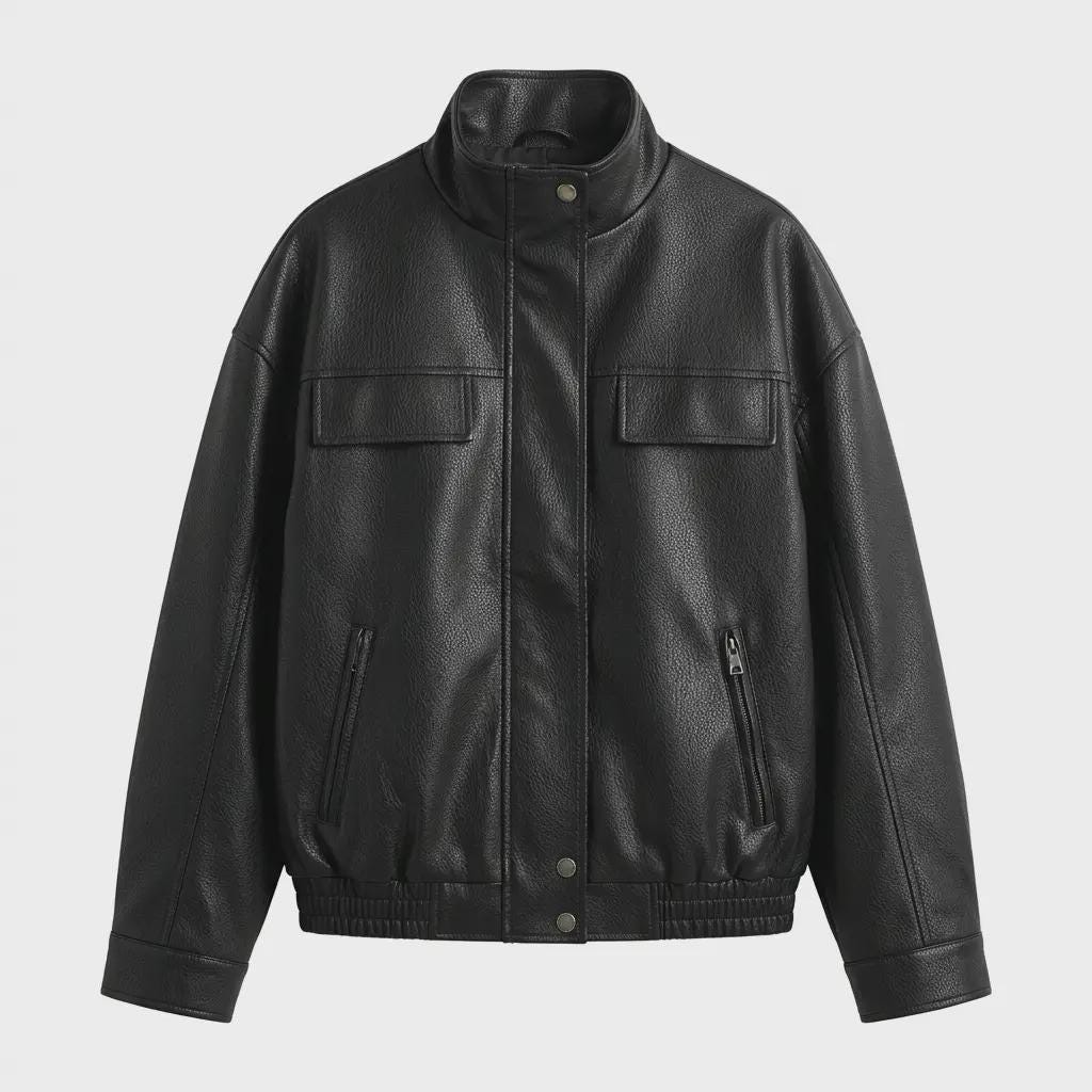 Oversized Faux Leather Bomber Jacket - image 2