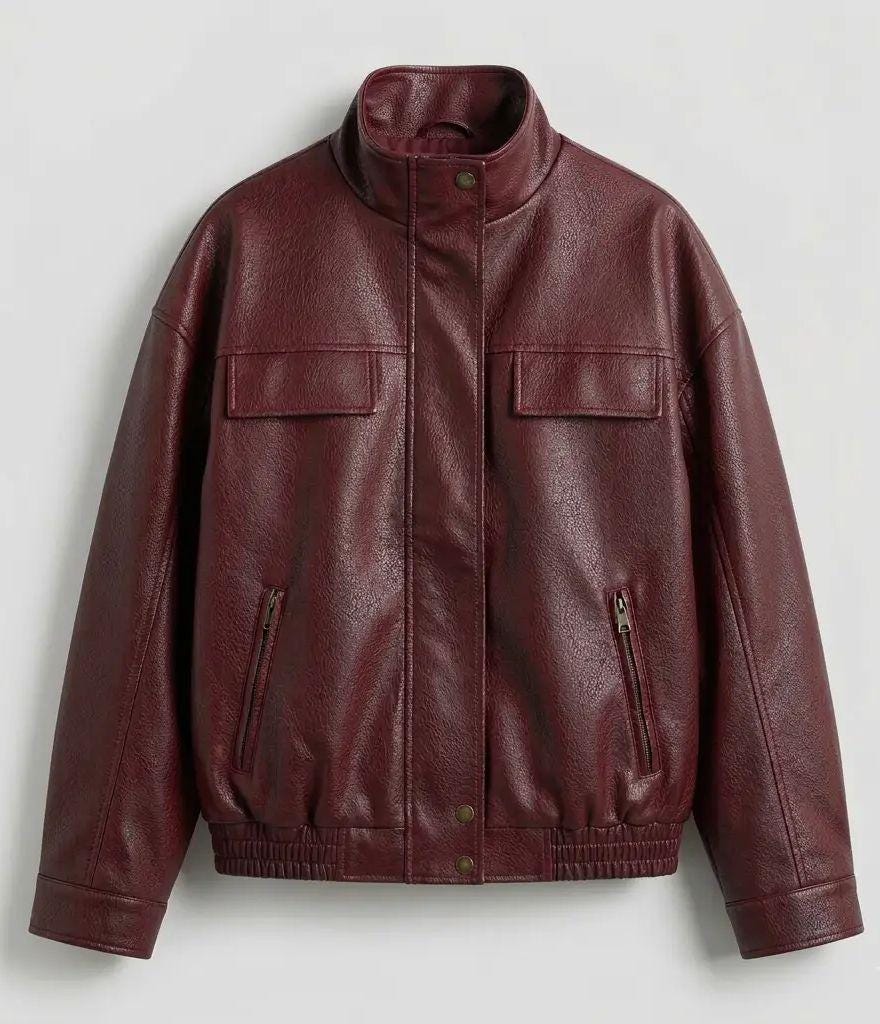 Oversized Faux Leather Bomber Jacket - image 5