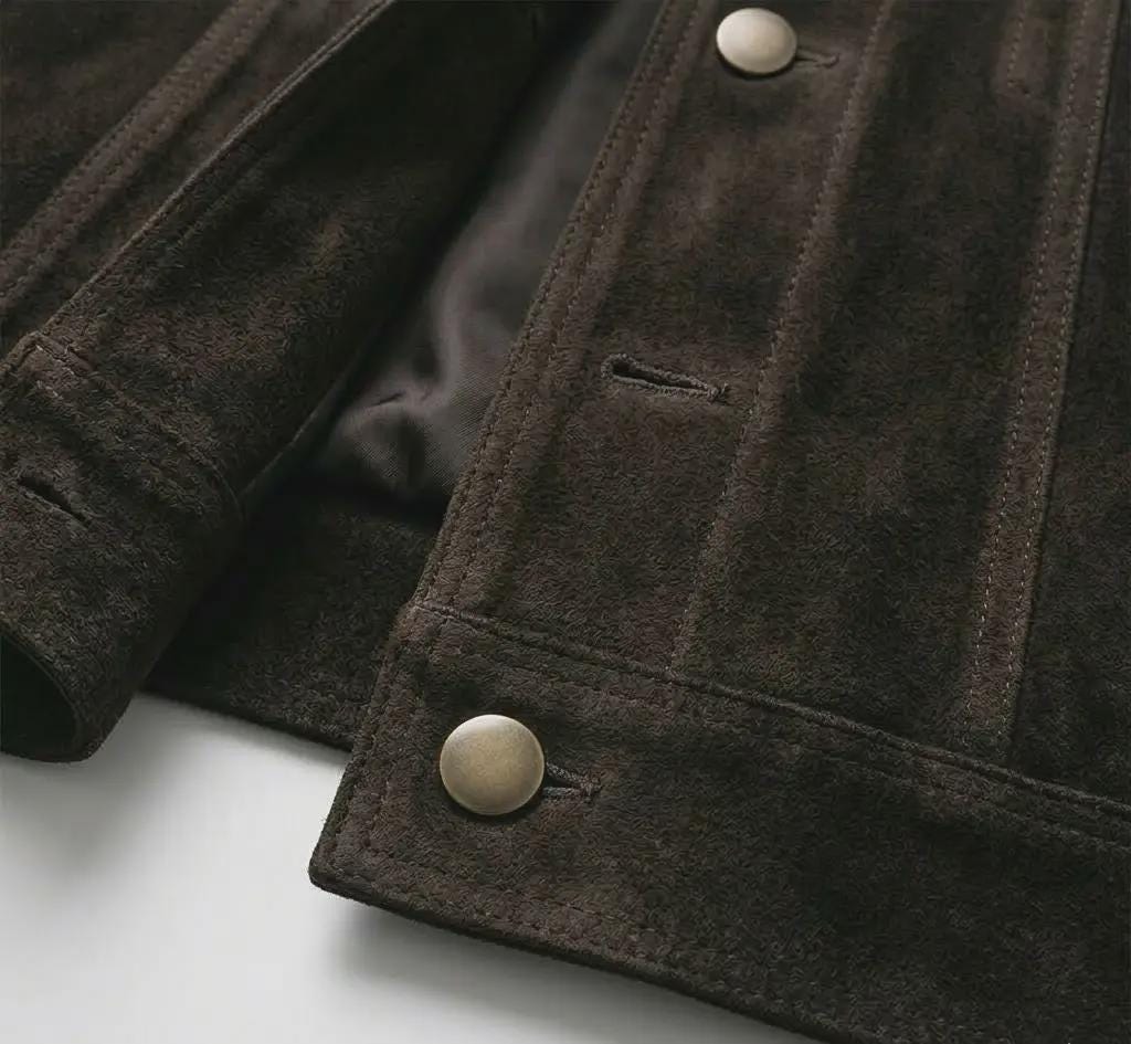 Men's Handmade Suede Trucker Jacket | Dark Brown Western Leather Coat - image 6