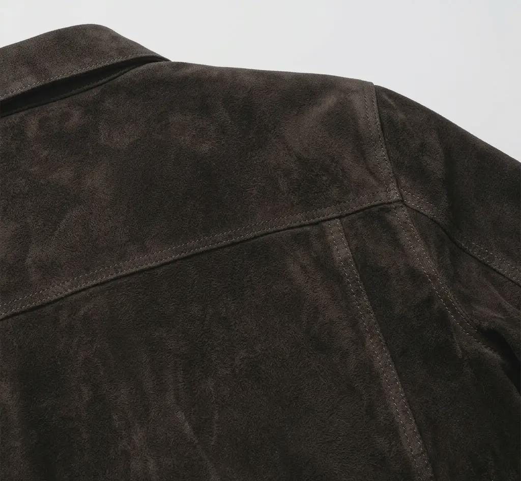 Men's Handmade Suede Trucker Jacket | Dark Brown Western Leather Coat - image 7