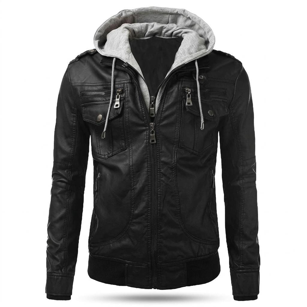 Doiley Mens Black Bomber Hooded Leather Jacket - Image 3