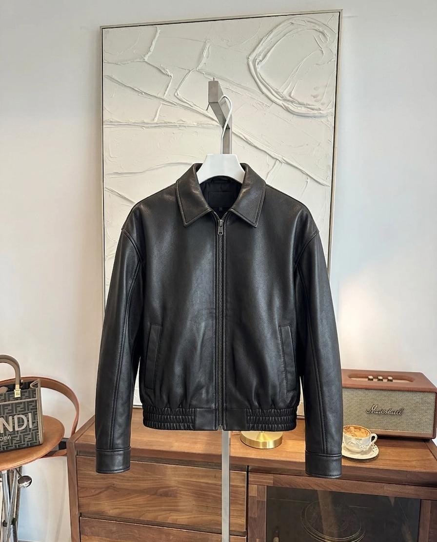 Men's Black Bomber Jacket | Real Cowhide Coat | Vintage Streetwear Gift for Him - Image 3