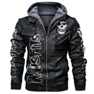 Men’s Misfits Black Leather Jacket with Hood