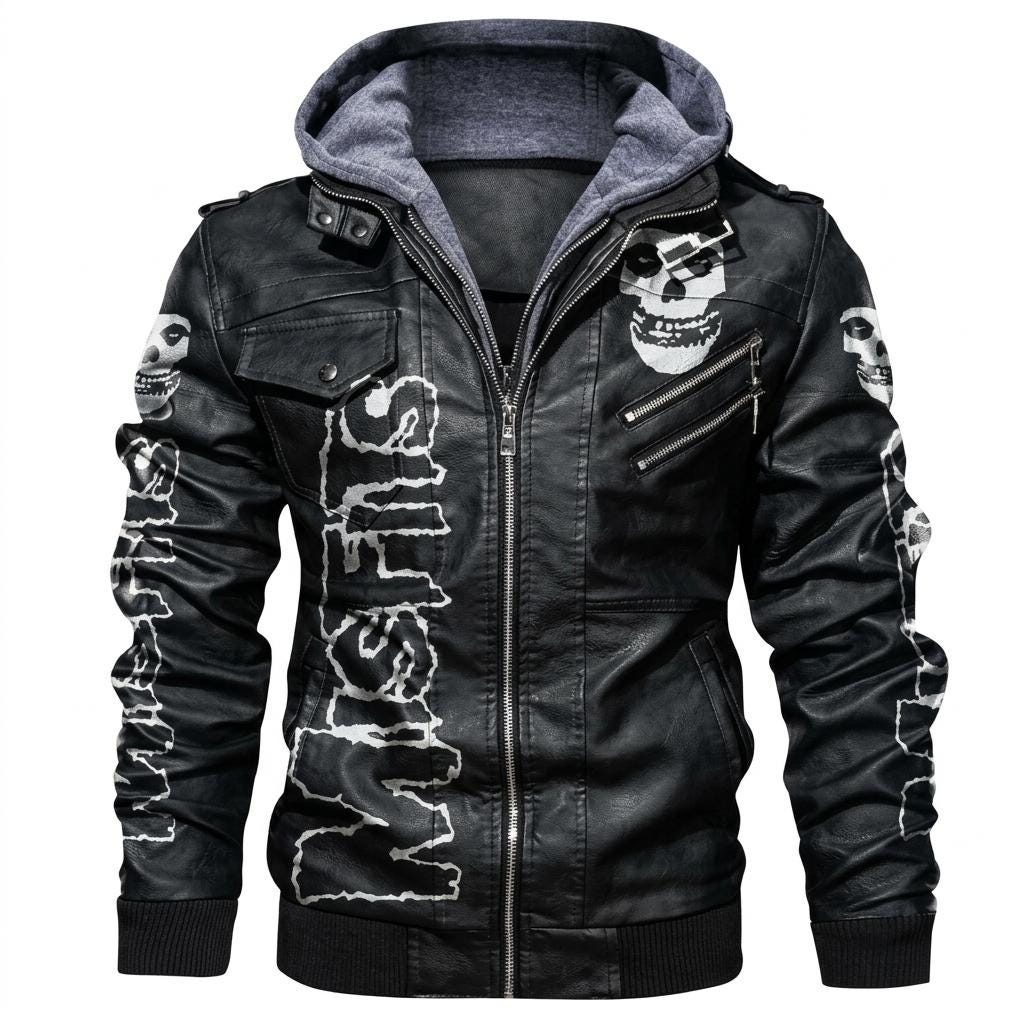 Men’s Misfits Black Leather Jacket with Hood