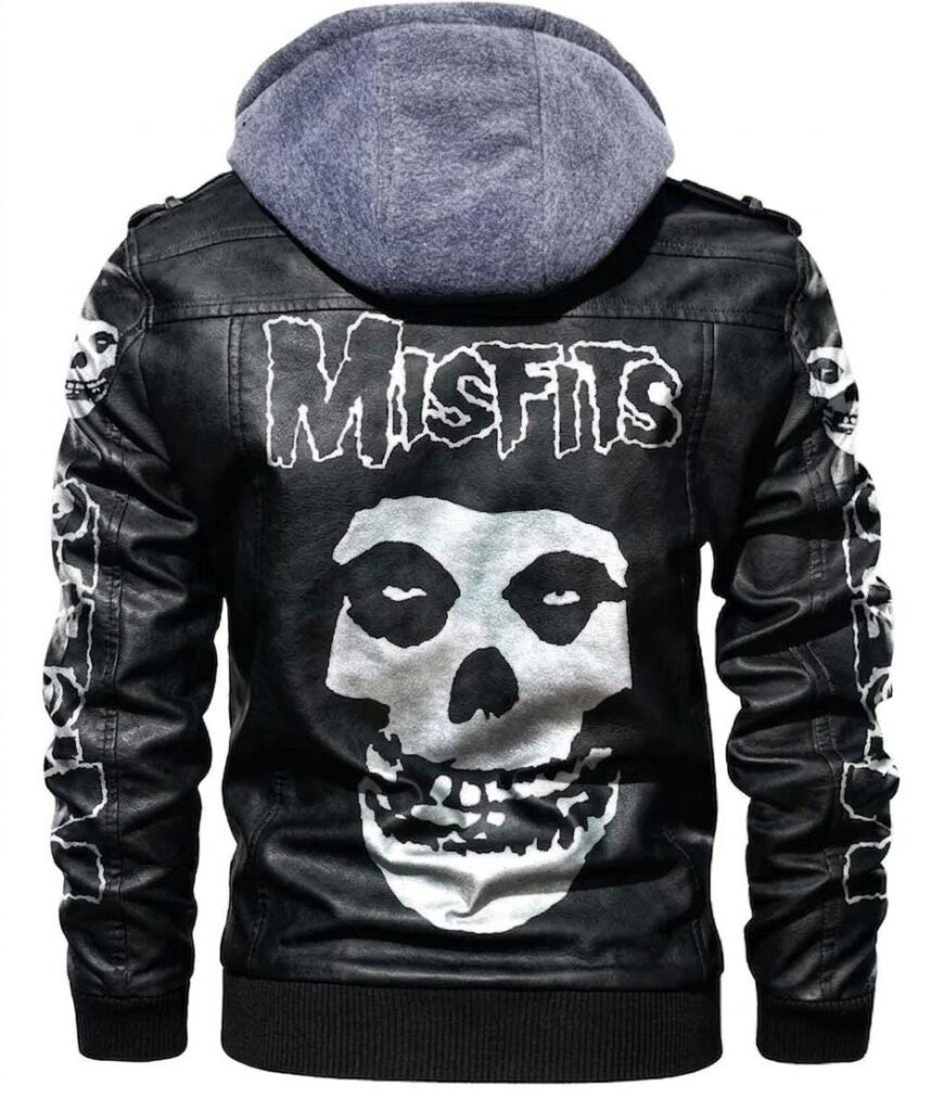 Men’s Misfits Black Leather Jacket with Hood