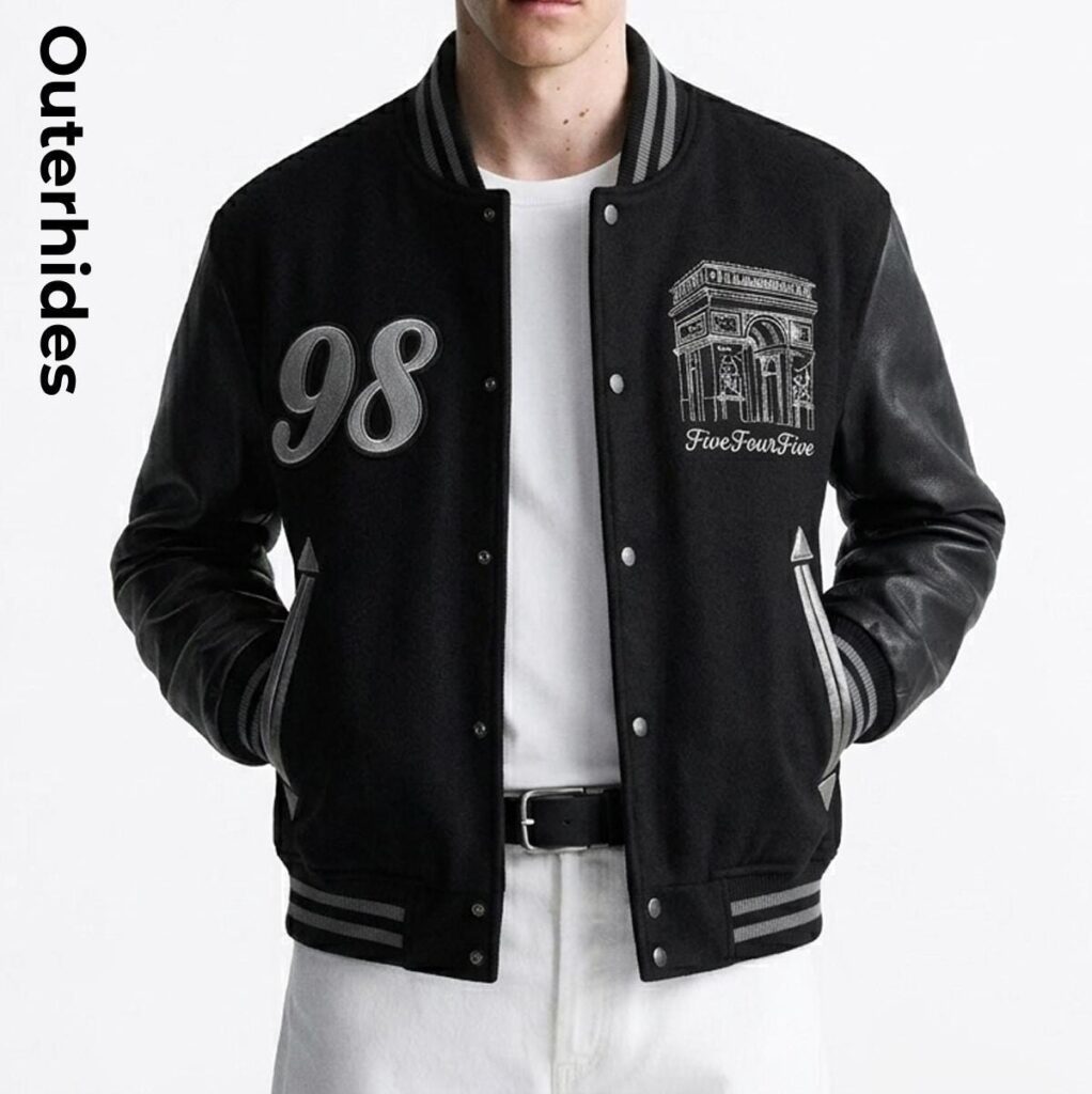 Varsity Bomber Jacket Men | Wool Leather Chenille Patch Streetwear