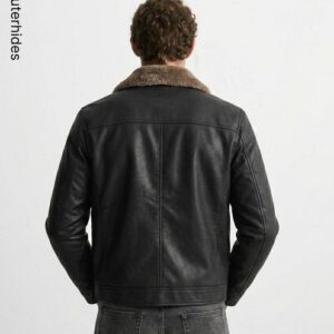 Men’s Faux Leather Aviator Jacket – Sherpa Lined Bomber, Distressed PU Winter Coat