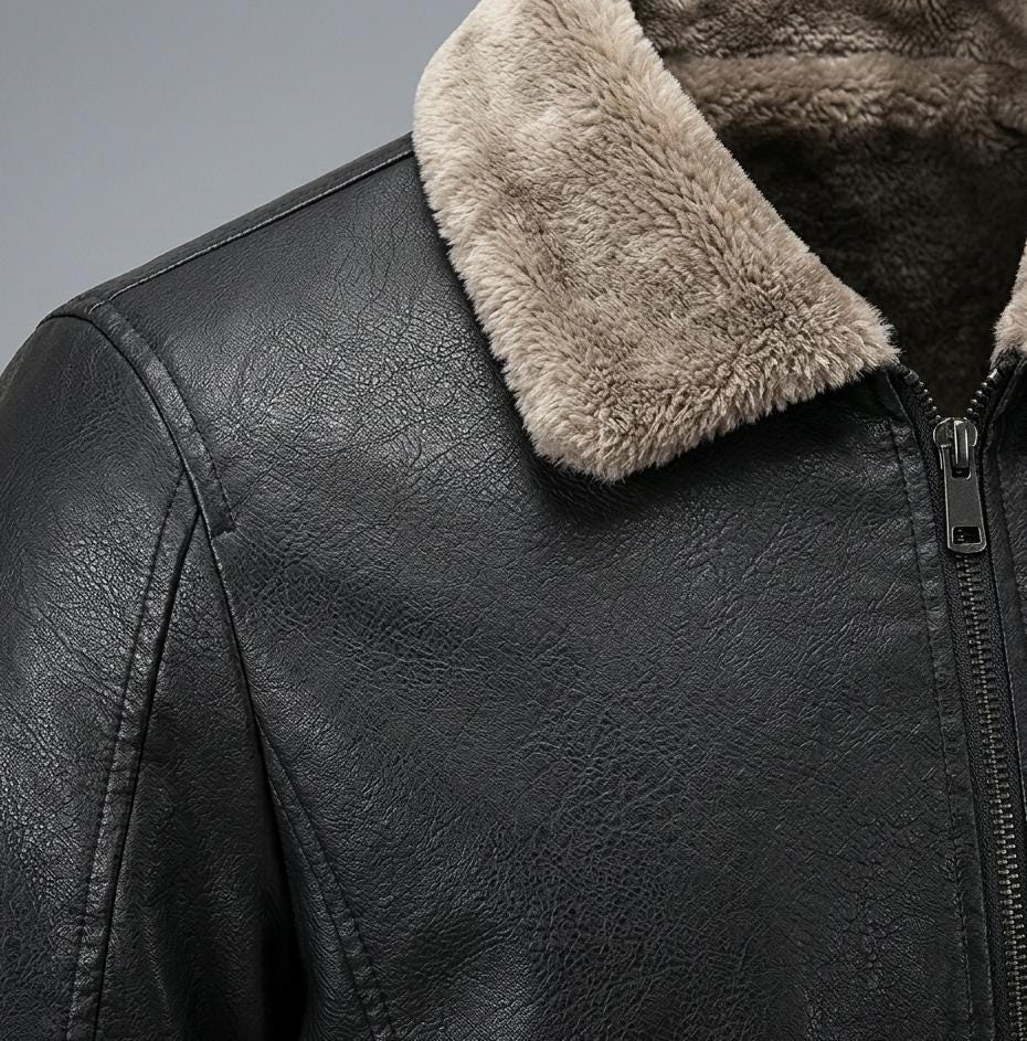 Men's Faux Leather Aviator Jacket – Sherpa Lined Bomber, Distressed PU Winter Coat - Image 6