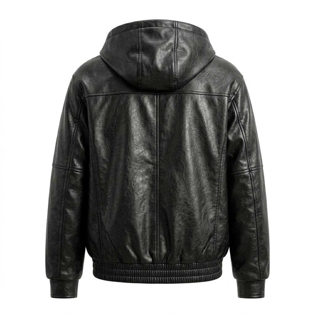 The Hooded Aviator | Distressed Black Bomber Coat | Handcrafted Urban Streetwear Gift for Him - Image 3