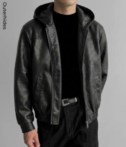 The Hooded Aviator | Distressed Black Bomber Coat | Handcrafted Urban Streetwear Gift for Him
