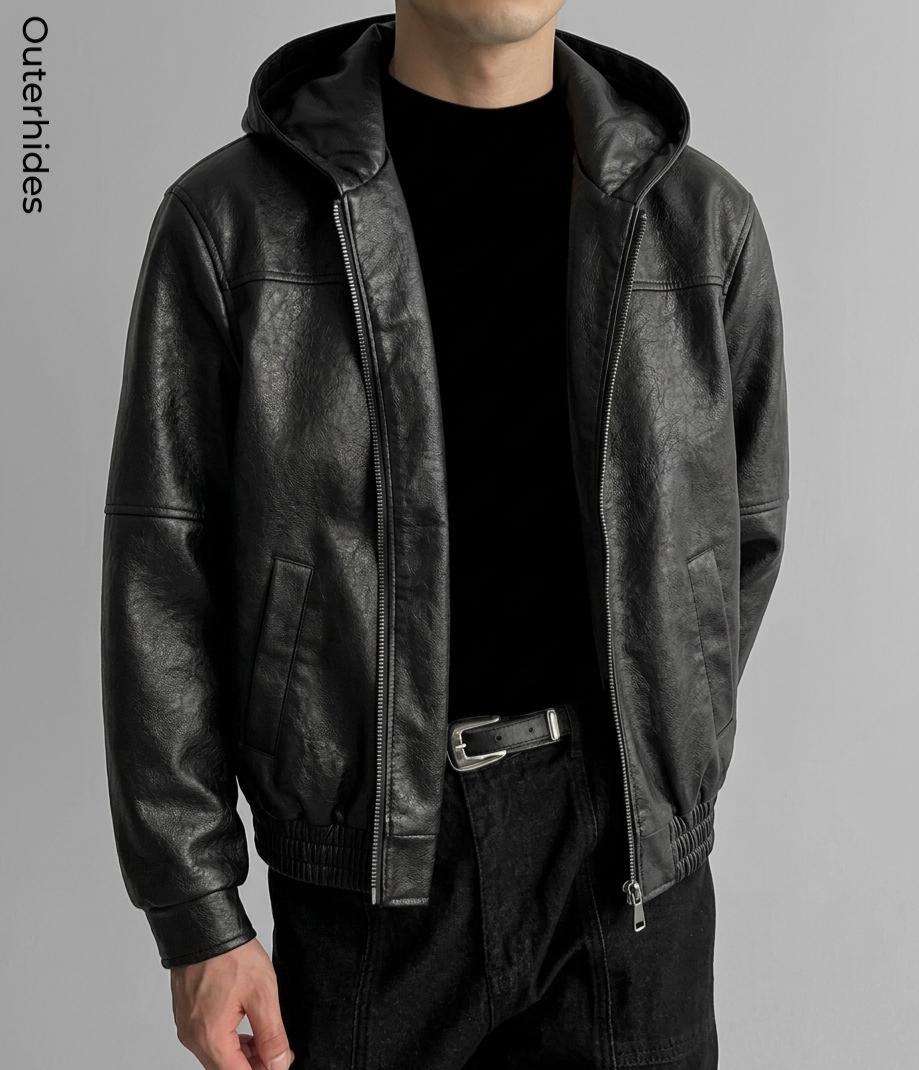 The Hooded Aviator | Distressed Black Bomber Coat | Handcrafted Urban Streetwear Gift for Him