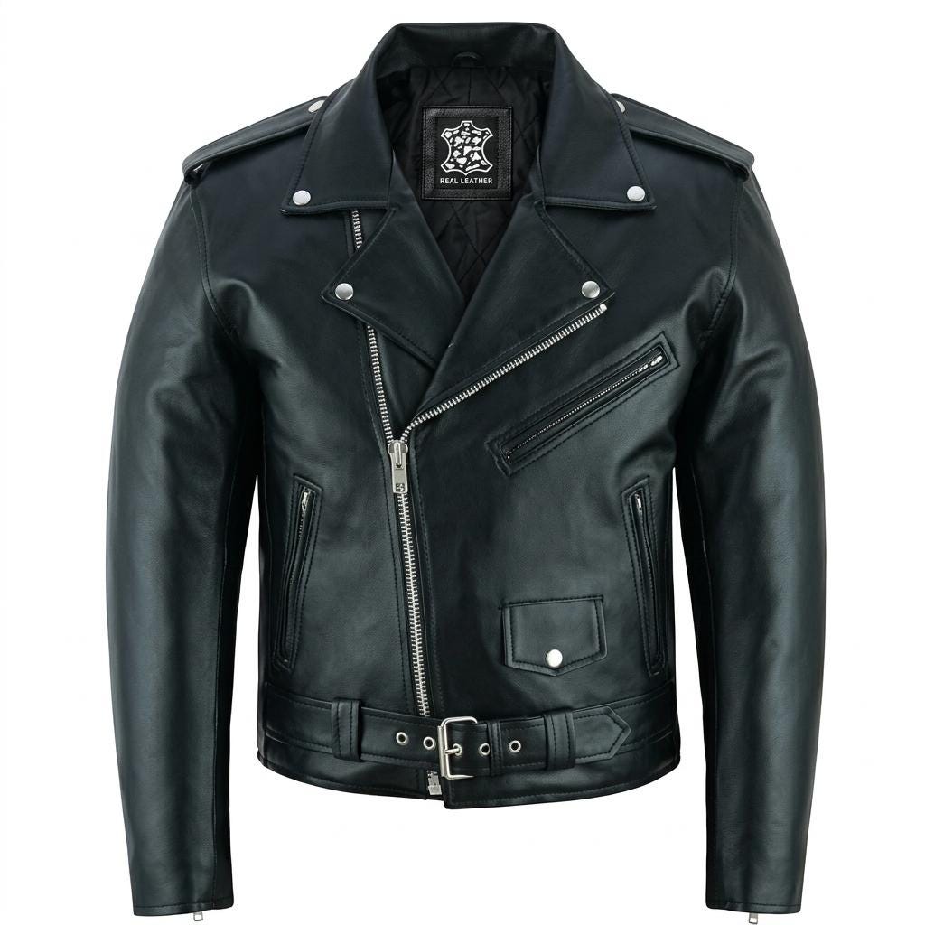 Men’s Black Faux Leather Motorcycle Jacket – Side Zipper Biker Moto Coat, Casual Street Style