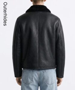 Men's Black Faux Leather Aviator Jacket | Sherpa Lined Bomber Coat