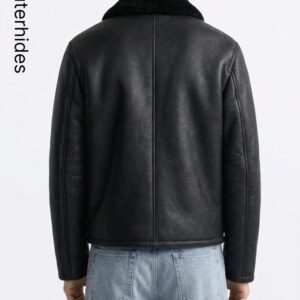 Men’s Black Faux Leather Aviator Jacket | Sherpa Lined Bomber Coat