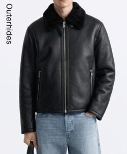Men's Black Faux Leather Aviator Jacket | Sherpa Lined Bomber Coat