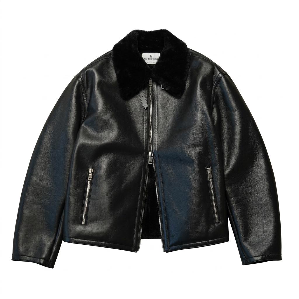 Men's Black Faux Leather Aviator Jacket | Sherpa Lined Bomber Coat - Image 3