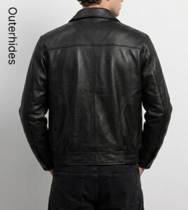 Men's Classic Black Genuine Leather Bomber Jacket — Soft Lambskin Biker Coat