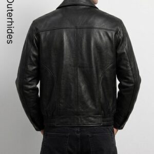 Men’s Classic Black Genuine Leather Bomber Jacket — Soft Lambskin Biker Coat