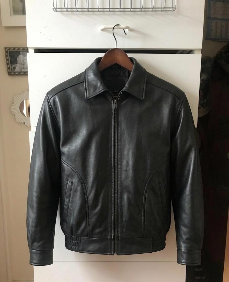 Men's Classic Black Genuine Leather Bomber Jacket — Soft Lambskin Biker Coat - Image 7