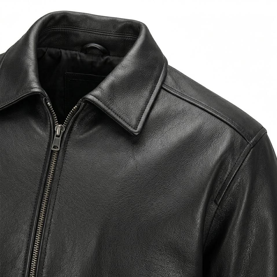 Men's Classic Black Genuine Leather Bomber Jacket — Soft Lambskin Biker Coat - Image 5