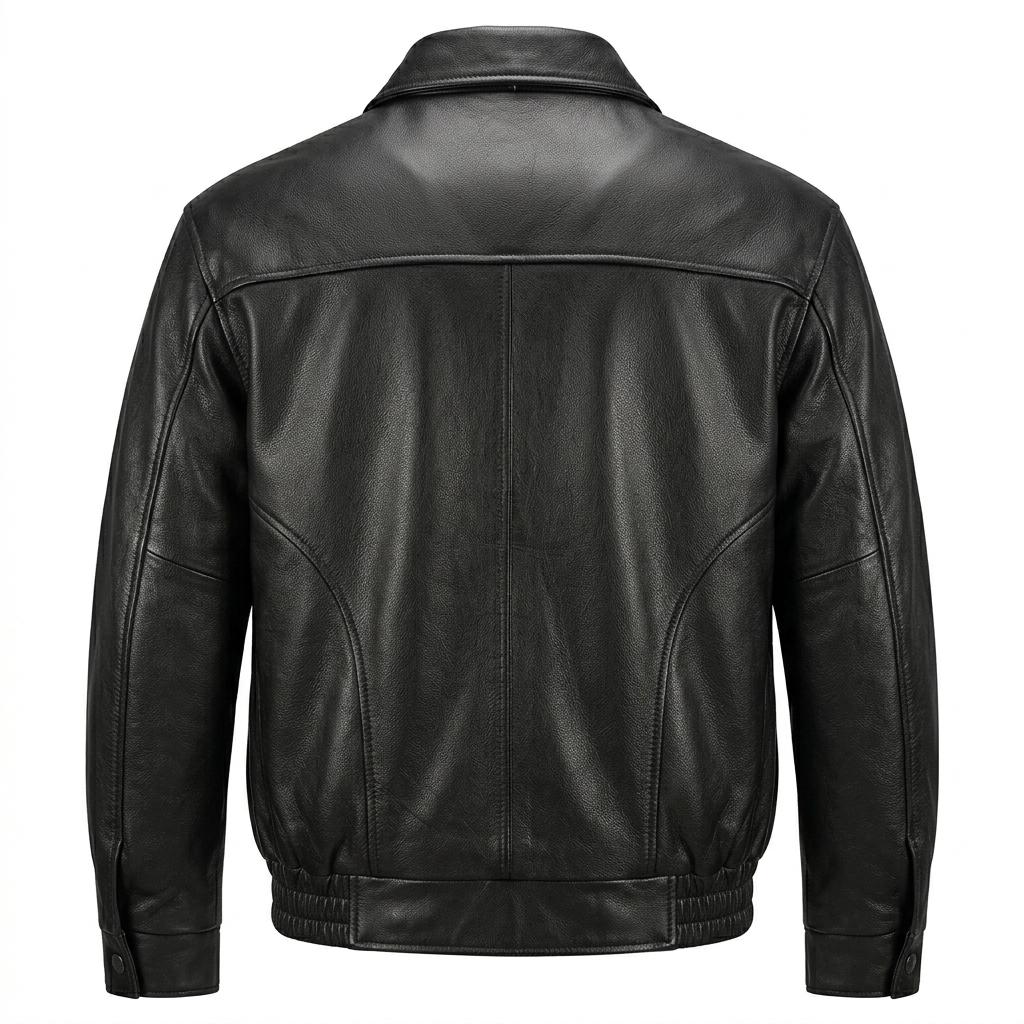 Men's Classic Black Genuine Leather Bomber Jacket — Soft Lambskin Biker Coat - Image 4