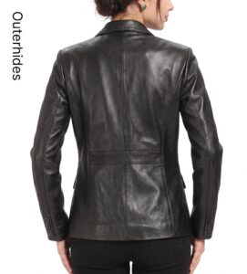 Black Lambskin Leather Blazer | Women's Tailored Jacket, 90s Vintage Style