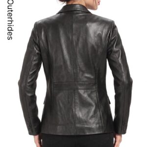 Black Lambskin Leather Blazer | Women’s Tailored Jacket, 90s Vintage Style