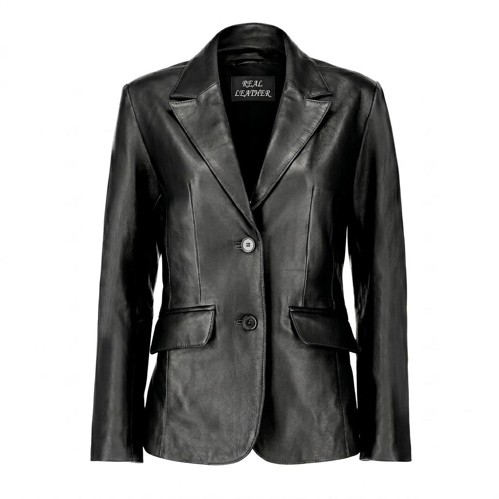 Black Lambskin Leather Blazer | Women's Tailored Jacket, 90s Vintage Style - image 3