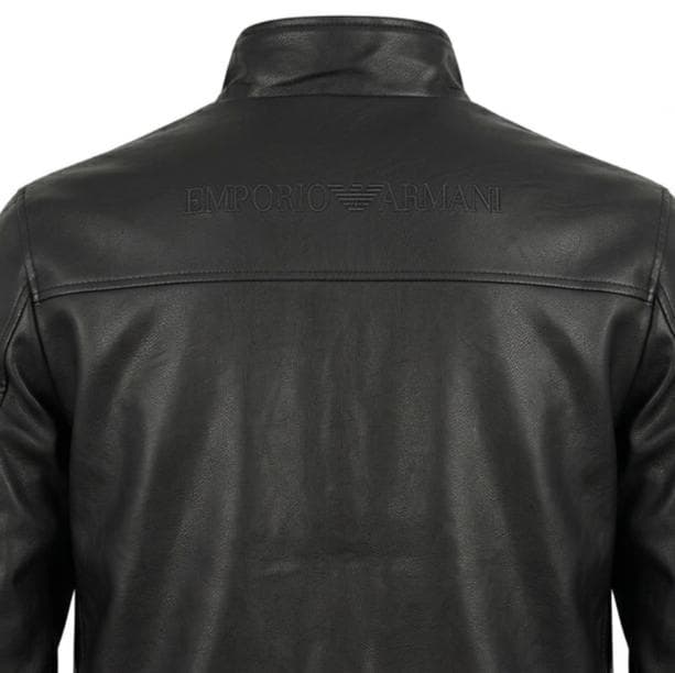 Men's Black Textured Leather Bomber Jacket: Stand Collar Streetwear Outerwear - Image 8