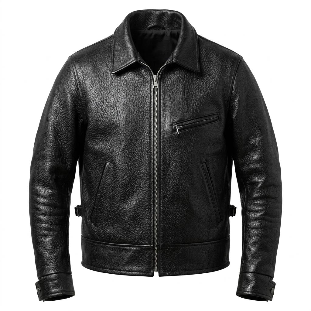 Men's Black Cafe Racer Leather Jacket | Shrunken Grain Cowhide Moto Biker Style - Image 5