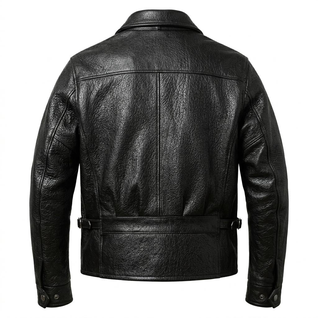 Men's Black Cafe Racer Leather Jacket | Shrunken Grain Cowhide Moto Biker Style - Image 6