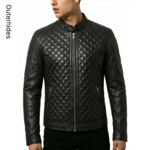 Men's Black Quilted Leather Biker Jacket | Slim Fit Moto Cafe Racer