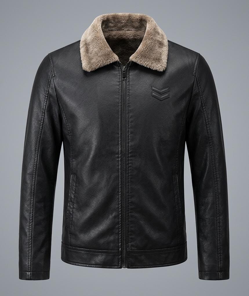 Men's Faux Leather Aviator Jacket – Sherpa Lined Bomber, Distressed PU Winter Coat - Image 4