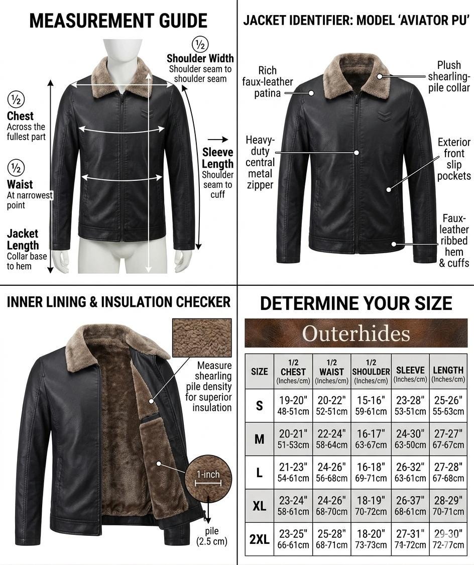 Men's Faux Leather Aviator Jacket – Sherpa Lined Bomber, Distressed PU Winter Coat - Image 3