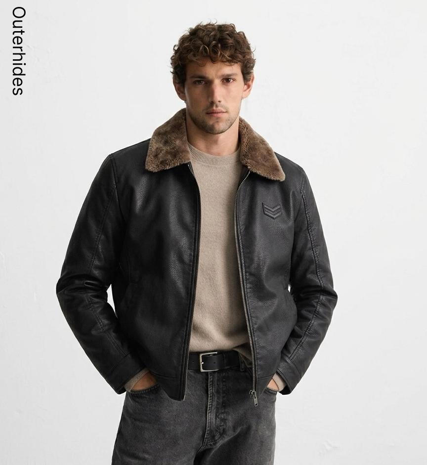 Men's Faux Leather Aviator Jacket – Sherpa Lined Bomber, Distressed PU Winter Coat