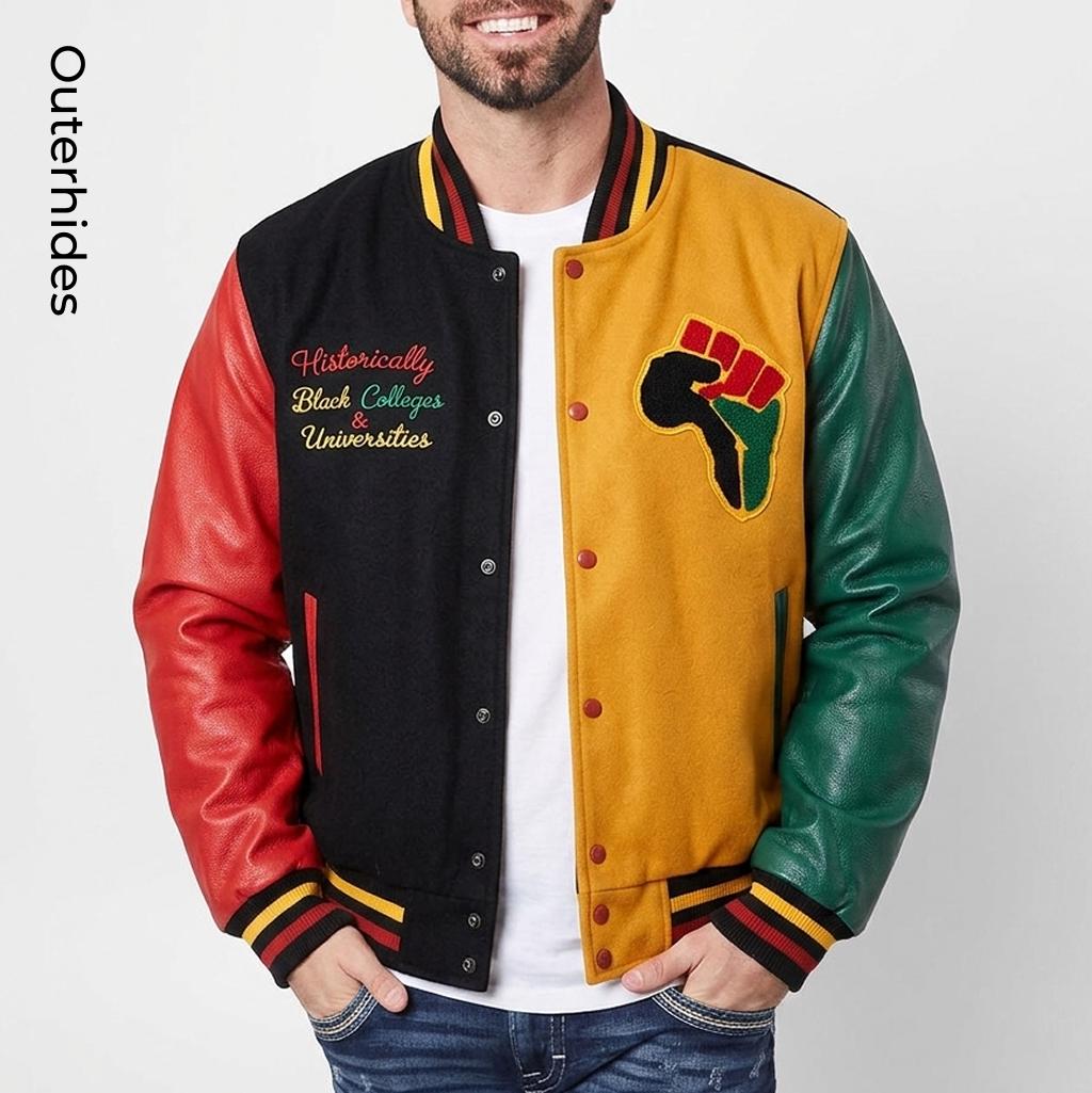 HBCU Heritage Varsity Jacket Wool Leather Sleeves Pan African Chenille Patches Letterman Gift
