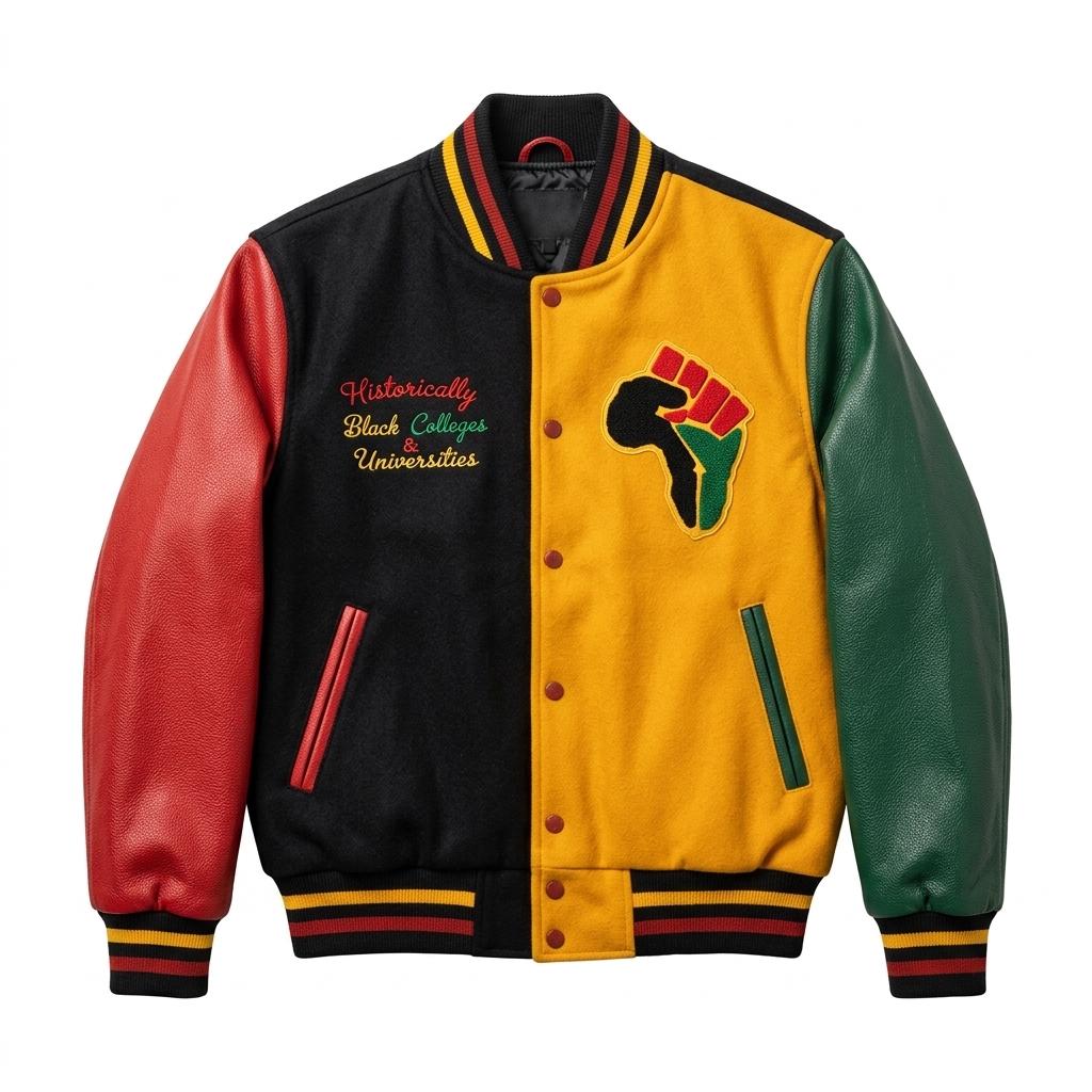 HBCU Heritage Varsity Jacket Wool Leather Sleeves Pan African Chenille Patches Letterman Gift - Image 3