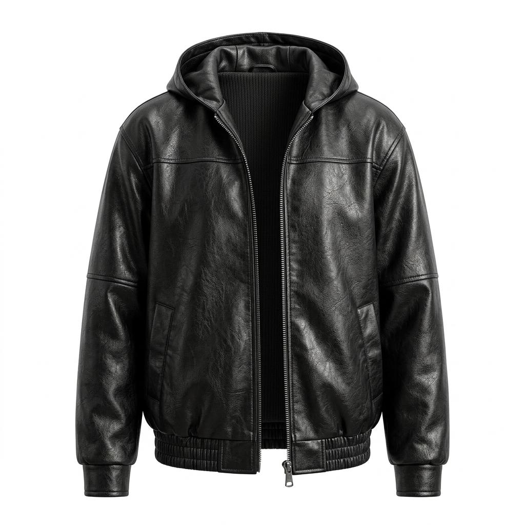 The Hooded Aviator | Distressed Black Bomber Coat | Handcrafted Urban Streetwear Gift for Him - Image 4
