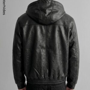 The Hooded Aviator | Distressed Black Bomber Coat | Handcrafted Urban Streetwear Gift for Him