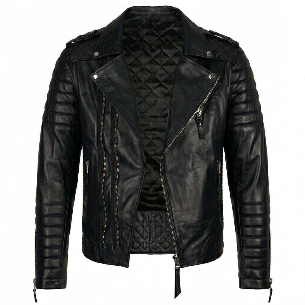 Men's Quilted Biker Jacket: Cobalt Blue Slim Fit Moto Coat Triple Zipper Streetwear
