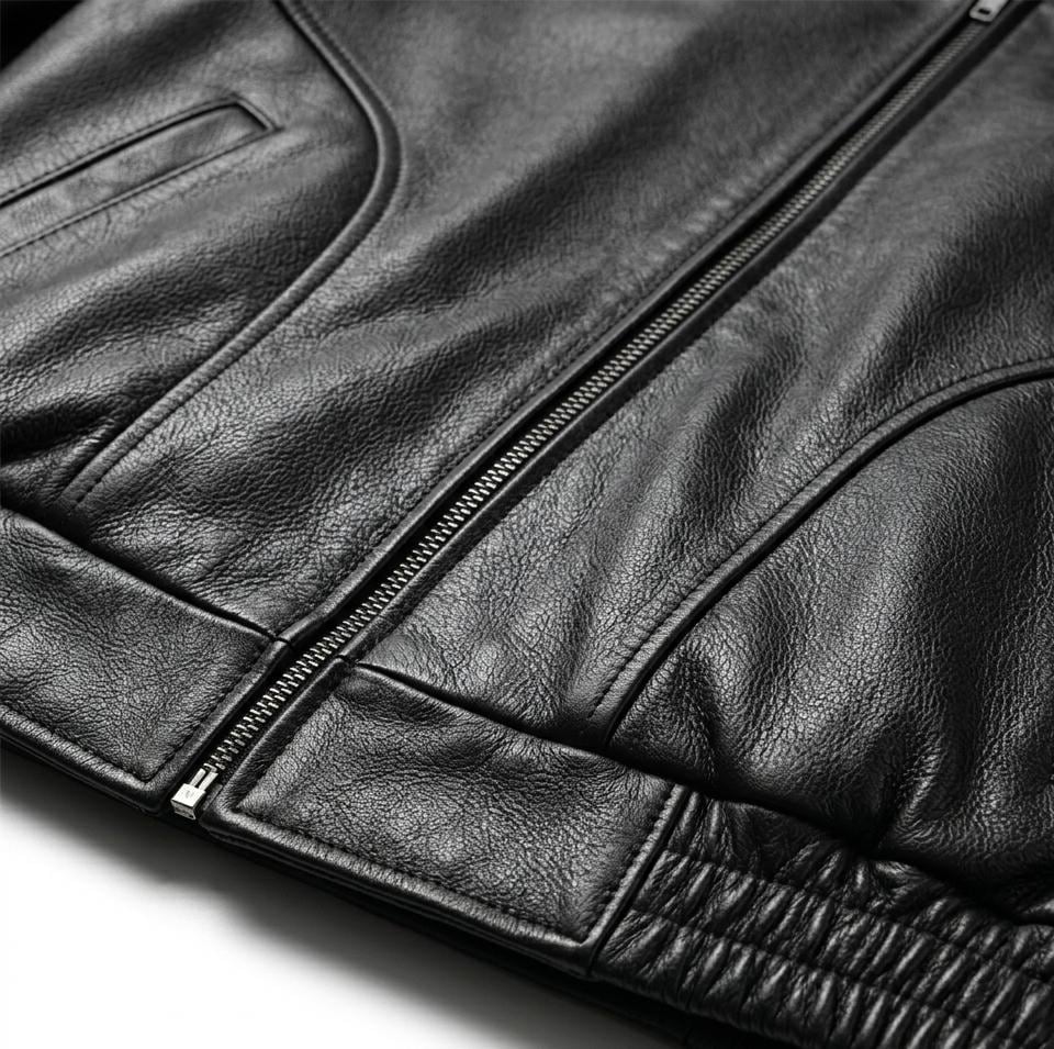 Men's Classic Black Genuine Leather Bomber Jacket — Soft Lambskin Biker Coat - Image 6