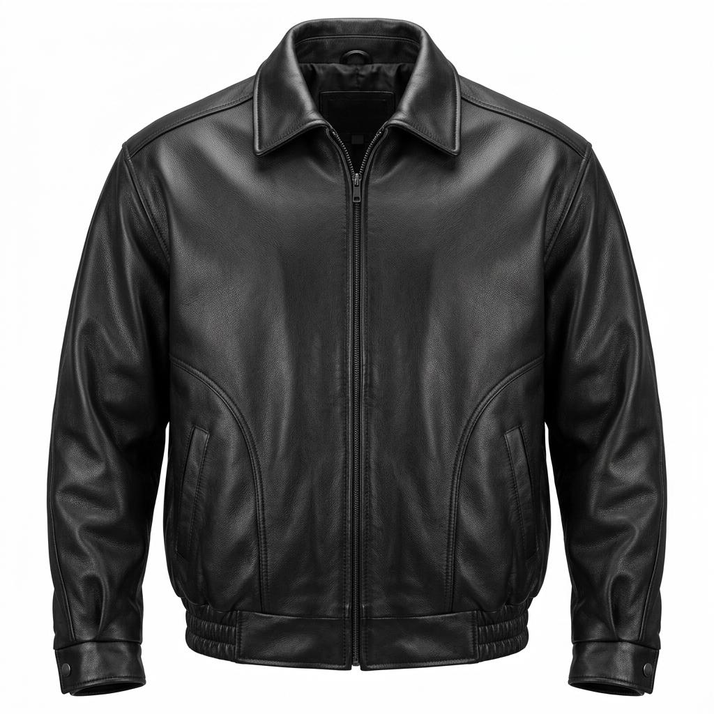 Men's Classic Black Genuine Leather Bomber Jacket — Soft Lambskin Biker Coat - Image 3
