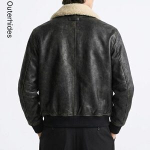 Men’s Black Leather Bomber Jacket | G-1 Aviator Flight Coat, Shearling Collar